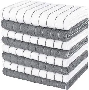 Kitchen Towels-8PK Super Soft and Absorbent Drying Towels for Dishes Microfiber Cleaning Cloth Multi-Purpose Dish Towels for Kitchen Home-Grey/White -18x26