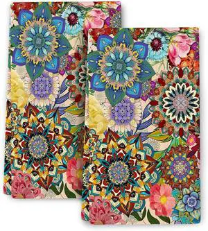 Boho Floral Kitchen Towels Set of 2 Colorful Flowers Dish Towels Absorbent Soft Hand Tea Bar Towels for Farmhouse Home Decor