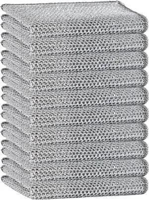 Reuseable Cleaning Cloth Soft Wire Dishwashing Rags Double layer multi-purpose anti-scratch steel wire multi-purpose cleaning cloth Suitable for tableware metal kitchen home office (10-Silver)