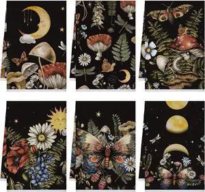 6 Pcs Retro Kitchen Towels 15.7 x 23.6 Inch Farmhouse Vintage Hand Towels Decorative Absorbent Dish Cloth for Bathroom Decor for Cooking Baking Cleaning(Retro Color Boho)