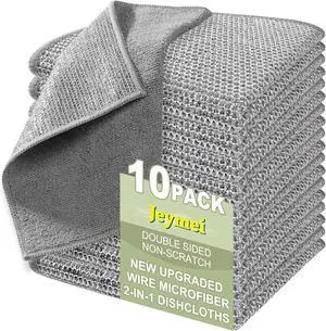 10 Counts Multipurpose Wire Dishwashing Rag Non Scratch Wire Dishcloth Microfiber Miracle Cleaning Cloth with Mesh Dual-Sided Steel Mesh Cloth for Pot Metal Scrubber for Washing Dishes Grey