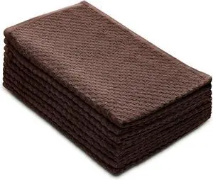 Amazing Kitchen Towels - Set of 8 Terry Towels - 100% Cotton Euro Café Waffle Weave Dish Towel Set - Soft Absorbent Quick Dry Low Lint Reusable Pantry Bar Cleaning Cloth -16x28- Chocolate