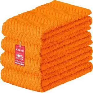 100% Cotton Kitchen Towels 15 x 25 Absorbent Dish Towels [Premium Quality 400 GSM] Orange (Pack of 4)