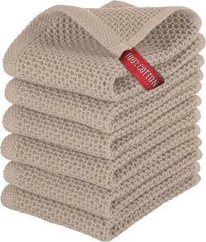 100% Turkish Cotton 6-Pack Waffle Premium Kitchen Towels - Quick Drying and Super Absorbent Kitchen Dishcloth Towels Ultra Soft Multi-Purpose Cleaning Towels 13 x 13 Taupe