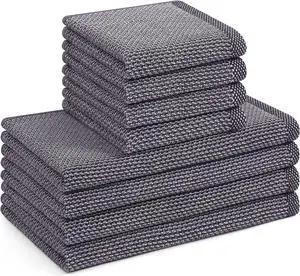 Kitchen Towels and Dishcloths Sets 26 X 15 Inch and 12 X 12 Inch Set of 8 Soft and Super Absorbent Dish Towels for Drying Dishes Black with White