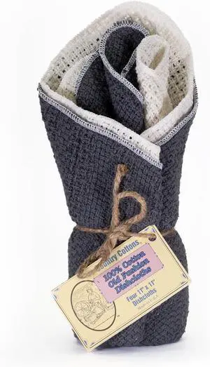 Old Fashion 100% Cotton Dishcloths - Set of 4 Mixed Colors - 2 Gray/2 Natural -11 x 11
