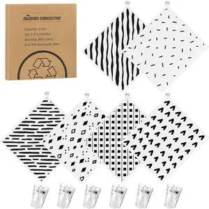 6 Pack Swedish Dishcloths for Kitchen Swedish Rags Dish Towels with Clips Reusable Paper Towels Washable Absorbent Cellulose Sponge Cloths No Odor for Cleaning Home KitchenBlack White