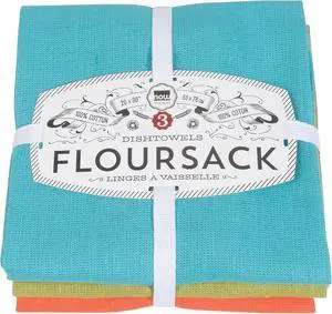 Floursack Kitchen Dish Towels Bali Blue/Cactus/Crush 20 x 30in Set of 3