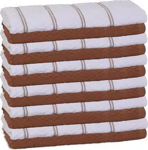 Kitchen Terry Towels [12 Pack Brown & White] -100% Cotton Dish Towel 15x25 -Dish Cloth Tea Bar Cleaning Cloth