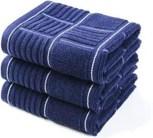 100% Cotton Kitchen Towels Absorbent Dish Towels with Hanging Loop Soft Kitchen Hand Towels for Washing Drying Dishes(16x26 Set of 3 Navy)