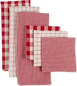 Heavy Duty Kitchen Towels Collection Long Lasting Quality Cotton Dish Towel 18x28 Dish Cloth 13x13 Holiday Red Checks 6 Piece
