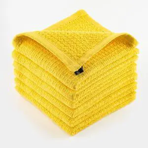 DishCloths Kitchen|Waffle Terry Check Weave Hand Towels|Cotton 12x12 Reusable Dish Rags Washing Scrub Cleaning Dishes|Dish Bar Mop Towels Hand Wipes|Spring Easter Basket Decor|6 Pc -Lemon Yellow