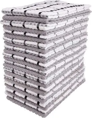 Kitchen Towels - Dish Towels and Dish Cloths - Hand Towel and Dishcloths Sets - 100% Soft Ring Spun Combed Cotton - Great for Cooking in Kitchen or Household Cleaning - Size 15 x 25 (Grey 24)
