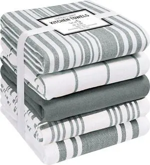 16x28 Kitchen Dish Tea Towels Ring Spun Cotton Set of 5 Dish Cloths Bar Towels Tea Towels and Cleaning Towels Kitchen Towels with Hanging Loop Gray