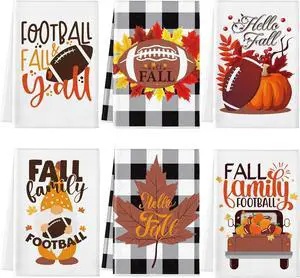 6 Pcs Thanksgiving Pumpkin Fall Kitchen Towels Dish Towels Cloths with Hanging Loop Autumn Tea Towels Maple Dish Hand Towel for Bathroom Kitchen Cooking Baking 15.7 x 23.6 Inch