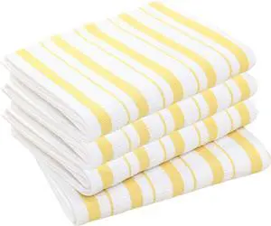 Oversized Kitchen Towels -4 Pack 100% Cotton Basketweave Tea Dish Towels - Absorbent Reusable Low Lint Quick Dry - Cooking Drying Restaurant Bar Cleaning Cloth Napkin -20x30 Yellow Stripe