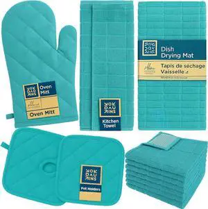 Kitchen Essentials: Dish Towel Set with Oven Mitt Pot Holder Microfiber Dish Drying Mat Kitchen Towels and Dishcloths 7-Piece Kitchen Linen Set