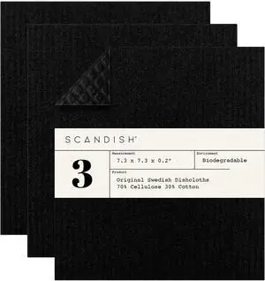 Black Swedish Dishcloths for Kitchen - Set of 3 Swedish Dish Cloths | Swedish Dish Towels Made in Sweden | Reusable Compostable Black Dishcloths for Kitchen