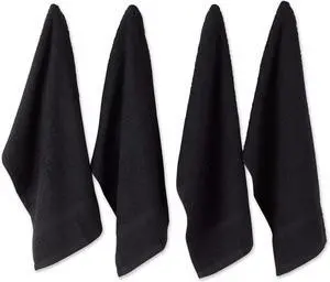 Basic Terry Collection Waffle Dishtowel Set 15x26 Solid Black 4 Piece