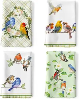Spring Summer Birds Tea Towels Cotton Kitchen Towel 18.9 × 27.5 inch Quick Drying Dish Cloth for Party Anniversary Holiday Decoration Housewarming Gifts