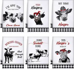 6 Pcs Animal Cows Kitchen Decor Towels and Dishcloths Sets Farmhouse Kitchen Towels Western Absorbent Fast Drying Dish Cloths Hanging Reusable Dishcloths for Cooking