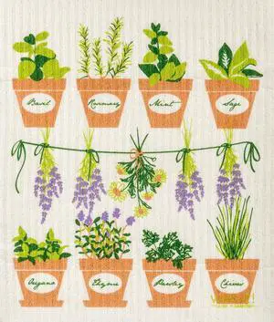 Swedish Dishcloth (Herb Pots) - Reusable Kitchen Cloth with Charming Herb Pot Design Super Absorbent Alternative to Sponges and Paper Towels for Everyday Cleaning Tasks