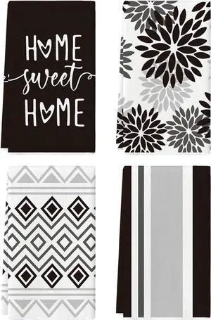 Black Stripes Home Sweet Home Boho Halloween Kitchen Towels Dish Towels 18x26 Inch Seasonal Decoration Hand Towels Set of 4
