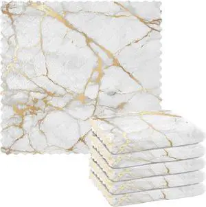 Kitchen Dish Towels 6 Pack Abstract Marbling Art Gold Dish Cloths for Drying Dishes Absorbent Cleaning Cloths Washcloth Reusable Dishcloths Dish Rags for Kitchen Bathroom Office 11x11