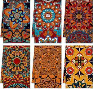 6 Pcs Mandala Kitchen Towels 24 x 16 Inch Farmhouse Boho Hand Bath Dishtowels Decorative Absorbent Mandala Tea Towel for Holiday Kitchen Bathroom Decor Gifts