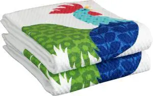 T-fal Textiles Double Sided Print Woven Cotton Kitchen Dish Towel Set 2-pack 16 x 26 Rooster Print