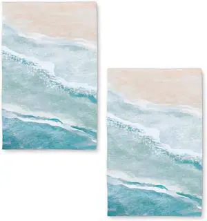 Beach Kitchen Towels Set of 2 Dish Towels Kitchen Hand Towels Absorbent Quick Dry Microfiber Cloth Dish Towel for Kitchen Drying 18 x 26 Coastal Ccean Sand Wave Blue Teal