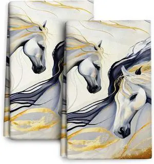Abstract Horse Dish Towels for Kitchen Drying Golden Kitchen Towels Decorative Set of 2 Cute Absorbent Hand Dish Cloths for Cooking Baking Bar Bathroom Decor Gifts for Horse Lovers