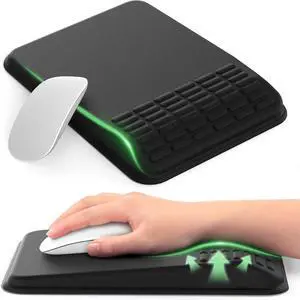 Ergonomic Mouse Pad with Wrist Support Wrist Rest Mousepad for Carpal Tunnel Pain Relief Memory Foam with Massage Design Non-Slip PU Base for Office and Home (Classic Black)