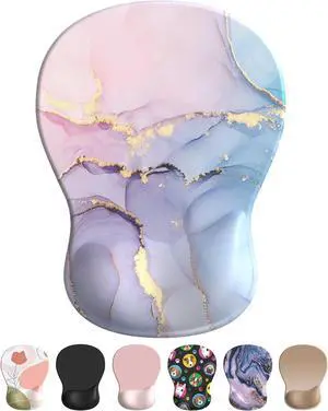 Comfortable Mouse Pad with Gel Wrist Rest Ergonomic Mouse Pad for Pain Relief Smooth Wrist Support Surface and Non-Slip PU Base for Computer Laptop Office&Home(A03-Pink Marble)