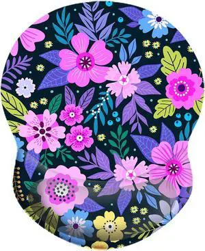 Wrist Support Mouse Pad Non Slip Rubber Base Wrist Rest Mousepad 8.75in X7.5in Small Desktop Notebook Mouse Mat for Home Office Computer Laptop (Purple Flower Wrist)