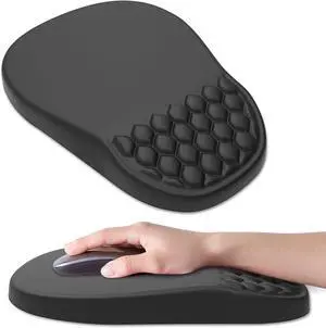 Ergonomic Mouse Pad Wrist Support with Memory Foam & Non-Slip PU Base Comfortable Massage Design Mouse Pad Relieve Wrist Fatigue&Pain Suitable for Computer Office and Home(01Black)