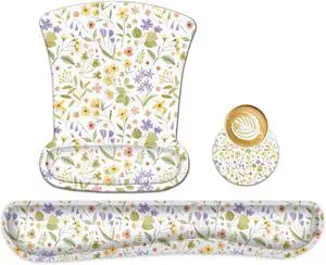 Mouse Pad Keyboard Wrist Rest Set Ergonomic Memory Foam Mouse Pads Wrist Support Set Non-Slip Base Smooth Surface Pain Relief for Gaming Office (Pressed Flower Art)