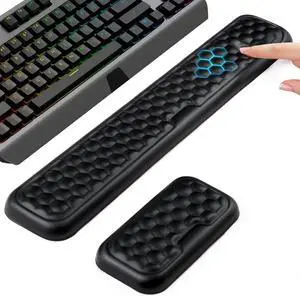 Wrist Rest for Keyboard and Mouse Wrist Rest for Computer Keyboard Mouse Memory Foam Keyboard Arm Rest Wrist Support for Keyboard PU Leather with Non-Slip PU Silicone Base Pain Relief Black