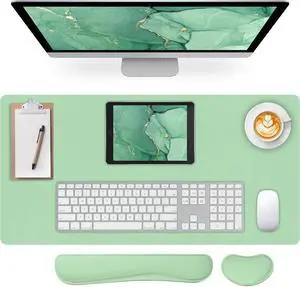 Mouse Pad and Keyboard Wrist Rest 3-in-1 Large Keyboard and Mouse Pad Set Ergonomic Wrist Rest for Computer Keyboards Non-Slip Desk Mat Protector for Women (Green 31.5 X 15.7)