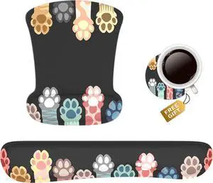 3 in 1 Mouse Pad Sets with Support Ergonomic Gel Mouse Pad with Wrist Rest Memory Foam Keyboard Set Mousepad with Wrist Rest for Computer Keyboard Cat Paws