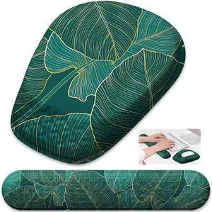 Mouse Pad with Wrist Rest Comfortable Memory Foam Wrist Rest for Computer Keyboard Ergonomic Mouse Pad Set for Easy Typing & Pain Relief for Office & Home Green