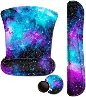 Mouse Pad with Wrist Support and Keyboard Wrist Rest Pad Set Ergonomic Mouse Pads for Computers Laptop Non-Slip Comfortable Mousepad w/Raised Memory Foam for Easy Typing & Pain Relief (Galaxy)