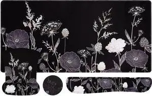 Keyboard Mouse Pad Set Large Gaming Mouse Pad&Keyboard Wrist Rest&Mouse Wrist Rest&Coaster Ergonomic Non-Slip Retro Flower Floral Mousepad with Raised Memory Foam for Home Office Black