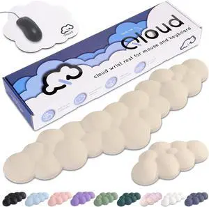 Qloud Cloud Wrist Rest Keyboard Wrist Rest for Computer Keyboard Pad Cloud Keyboard Wrist Rest Wrist Pad for Keyboard Memory Foam Non Slip Base Comes with Mouse Pad - Beige
