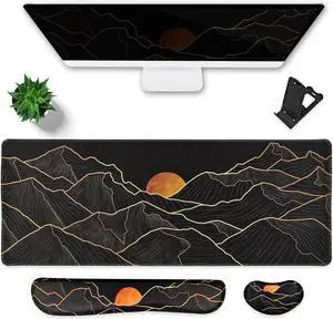 Large Gaming Mouse Pad Waterproof/Mouse Wrist Rest/Keyboard Wrist Rest Set Non-Slip Rubber Base Ergonomic Computer Desk Mat with Wrist Support for Keybord and Mouse Easy Typing&Pain Relief