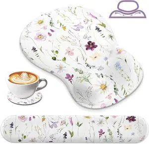 Valley Design Ergonomic Mouse Pad with Wrist Rest for Computer Keyboard Cute White Keyboard Mouse Pad with Wrist Support Soft Memory Foam Cushion Mousepad Gaming Wrist Pad for Office Work Desk