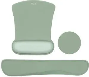 Wrist Rest Support for Mouse Pad & Keyboard Set Ergonomic Mousepad&Coaster Non-Slip Base Home/Office Pain Relief & Easy Typing Cushion with Neoprene Cloth & Raised Memory Foam Green