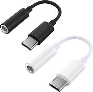 2 Pack USB C to 3.5mm Headphone Jack Adapter Hi-Fi DAC Audio Converter with Microphone Compatible with iPhone 15/Pro  Galaxy iPad Pro MacBook Pixel Black & White