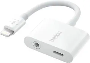 RockStar Lightning to 3.5mm Audio Cable + Audio Charger Splitter 2-in-1 Aux iPhone Headphone and Charger Adapter - Compatible with iPhone 14 13 12 11 X and More - White
