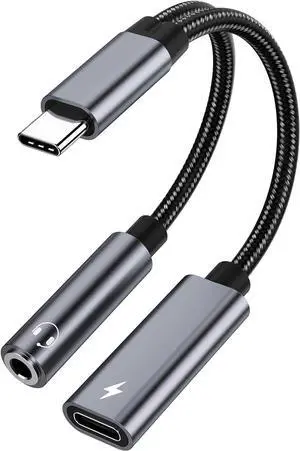 Galaxy S25 Headphone Adapter USB C to AUX Mic Jack with PD 60W Fast Charging for Stereo Earphones Compatible with  Galaxy S25/S25+/S25 Ultra/S24/S24+ Google Pixel 8/7
